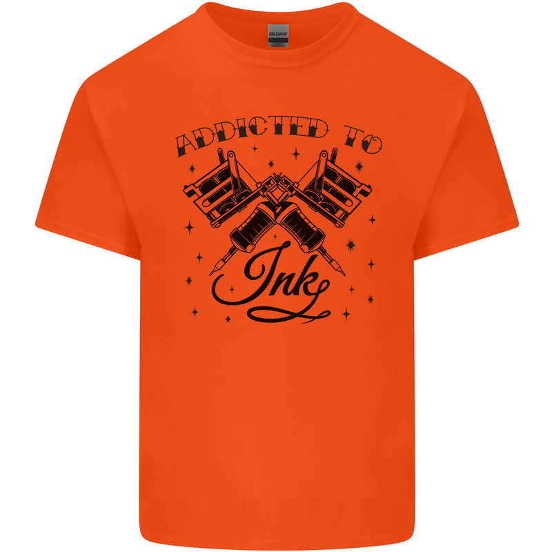 Addicted to Ink Tattoo Artist Mens Cotton T-Shirt Tee Top Orange
