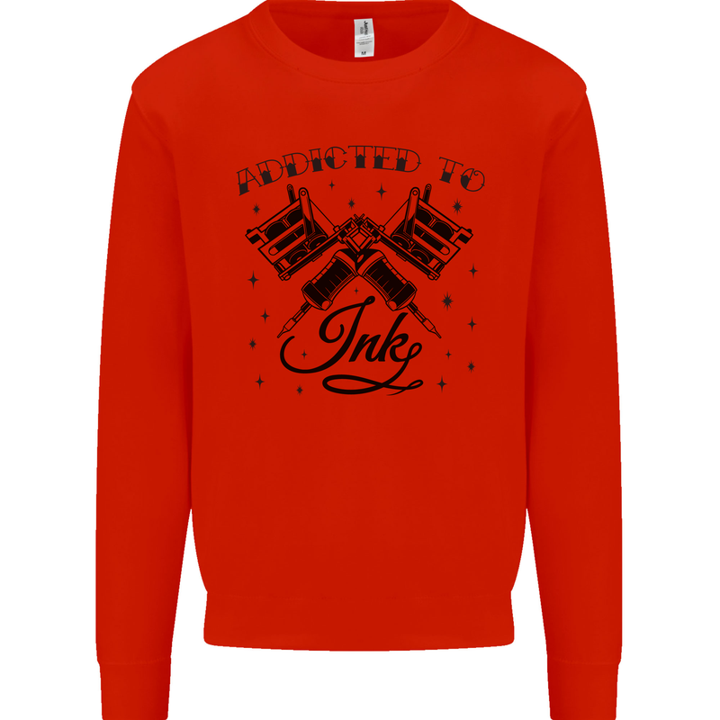 Addicted to Ink Tattoo Artist Mens Sweatshirt Jumper Bright Red