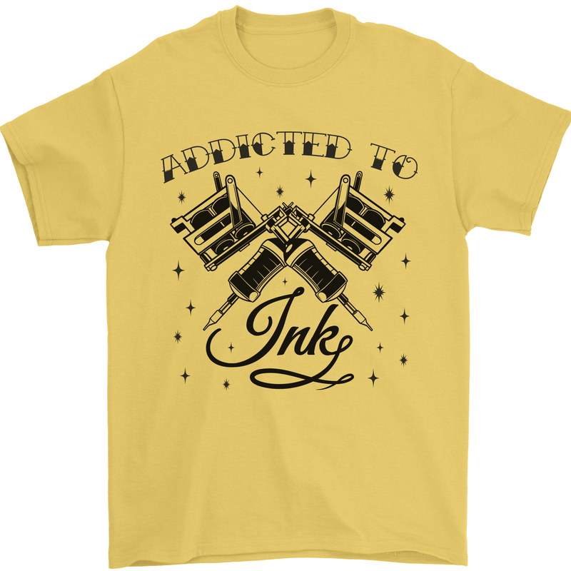 Addicted to Ink Tattoo Artist Mens T-Shirt 100% Cotton Yellow