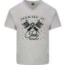 Addicted to Ink Tattoo Artist Mens V-Neck Cotton T-Shirt Sports Grey