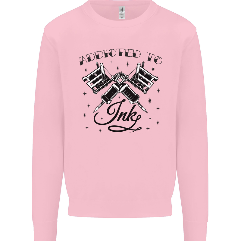 Addicted to Ink Tattoo Artist Tats Kids Sweatshirt Jumper Light Pink