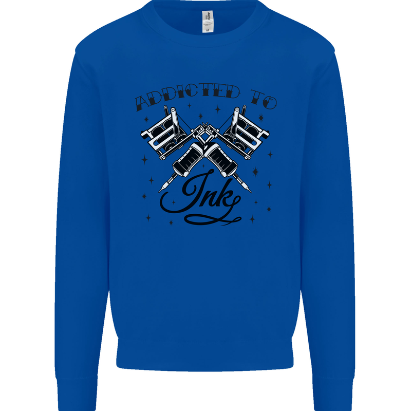 Addicted to Ink Tattoo Artist Tats Kids Sweatshirt Jumper Royal Blue