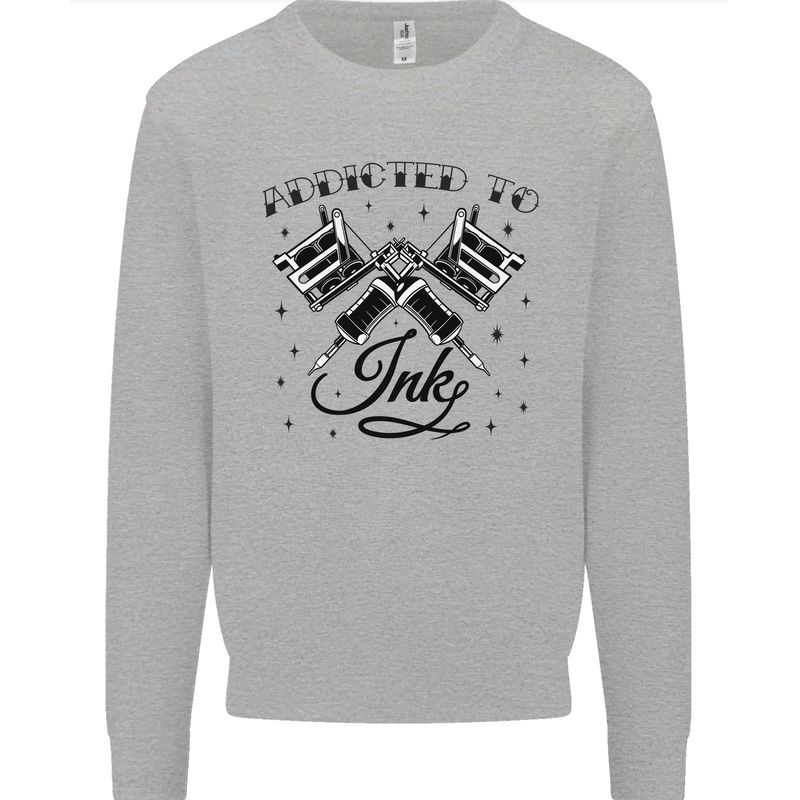 Addicted to Ink Tattoo Artist Tats Kids Sweatshirt Jumper Sports Grey
