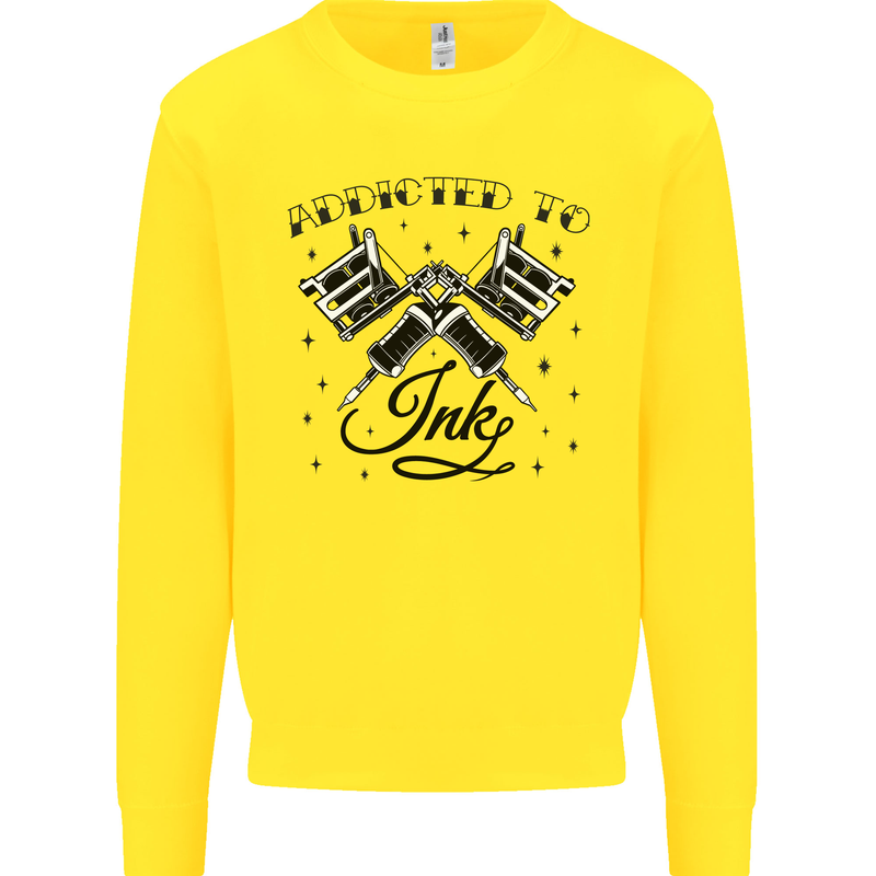 Addicted to Ink Tattoo Artist Tats Kids Sweatshirt Jumper Yellow