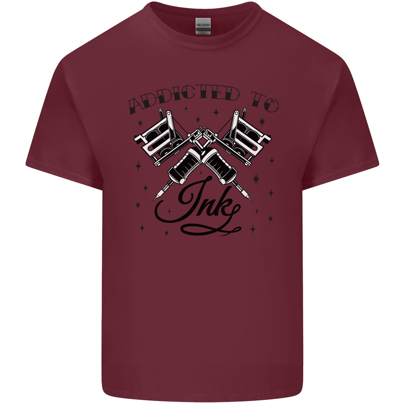 Addicted to Ink Tattoo Artist Tats Mens Cotton T-Shirt Tee Top Maroon