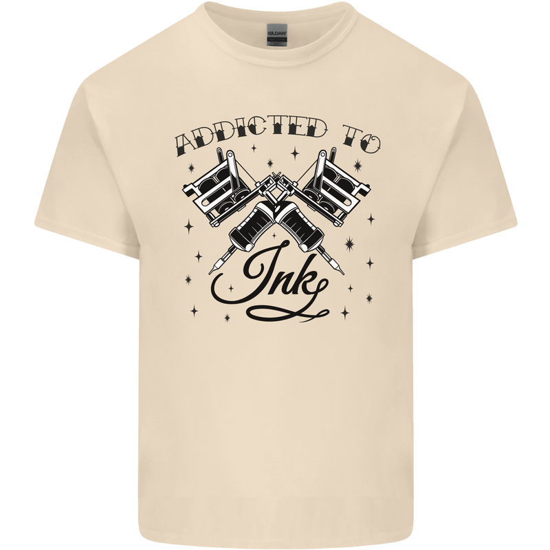 Addicted to Ink Tattoo Artist Tats Mens Cotton T-Shirt Tee Top Natural