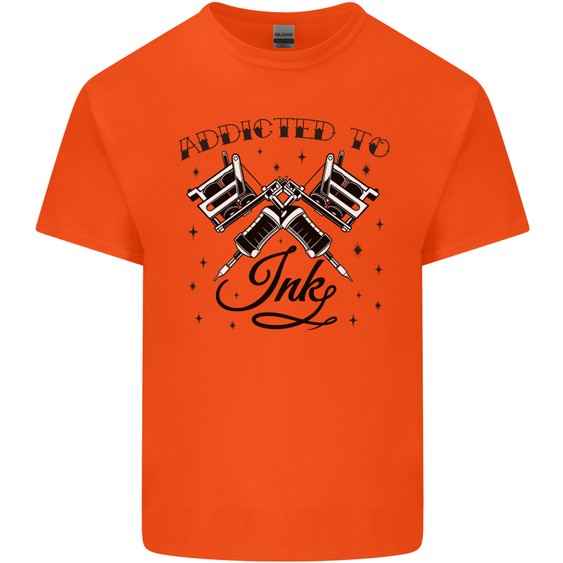 Addicted to Ink Tattoo Artist Tats Mens Cotton T-Shirt Tee Top Orange