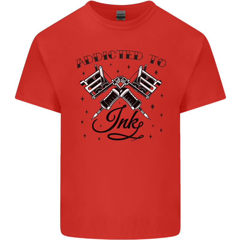 Addicted to Ink Tattoo Artist Tats Mens Cotton T-Shirt Tee Top Red