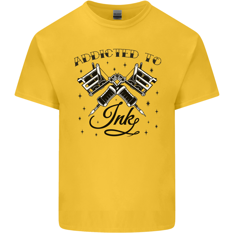 Addicted to Ink Tattoo Artist Tats Mens Cotton T-Shirt Tee Top Yellow