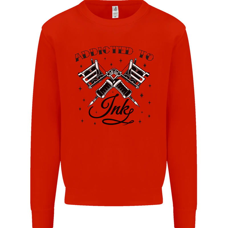 Addicted to Ink Tattoo Artist Tats Mens Sweatshirt Jumper Bright Red