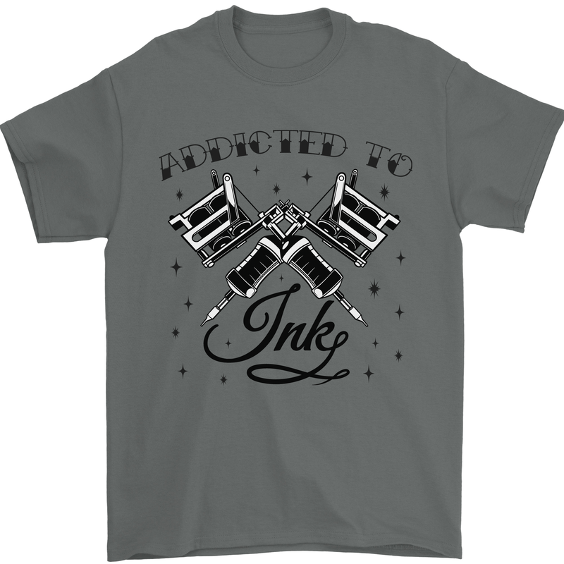 Addicted to Ink Tattoo Artist Tats Mens T-Shirt 100% Cotton Charcoal