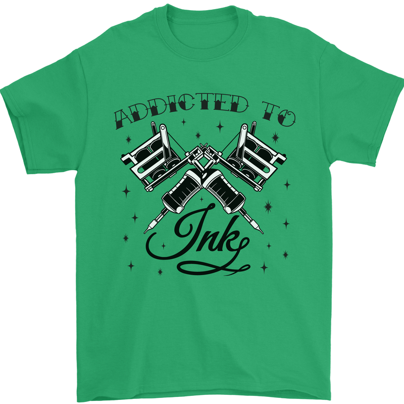 Addicted to Ink Tattoo Artist Tats Mens T-Shirt 100% Cotton Irish Green