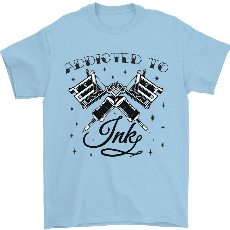 Addicted to Ink Tattoo Artist Tats Mens T-Shirt 100% Cotton Light Blue