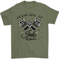 Addicted to Ink Tattoo Artist Tats Mens T-Shirt 100% Cotton Military Green