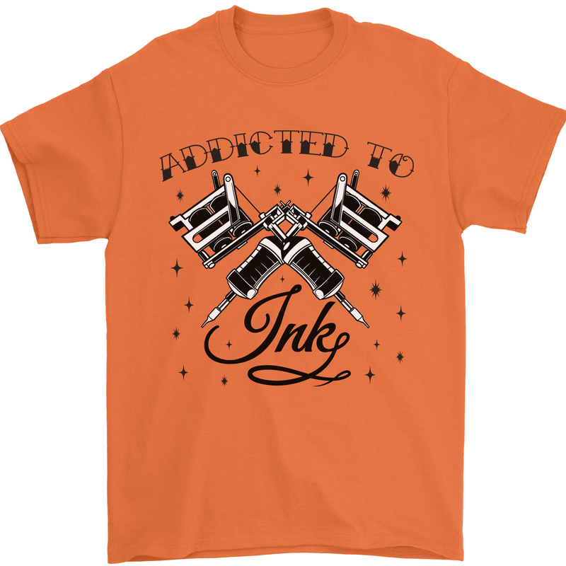 Addicted to Ink Tattoo Artist Tats Mens T-Shirt 100% Cotton Orange