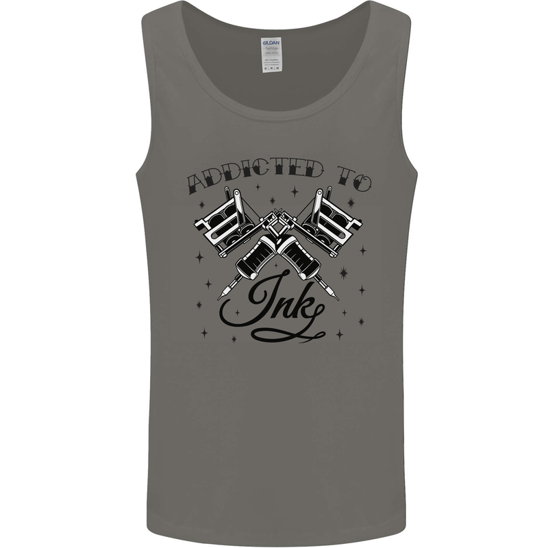 Addicted to Ink Tattoo Artist Tats Mens Vest Tank Top Charcoal