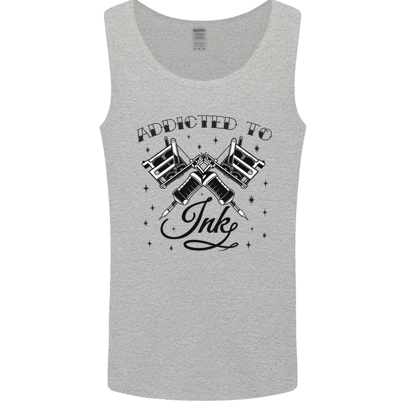 Addicted to Ink Tattoo Artist Tats Mens Vest Tank Top Sports Grey