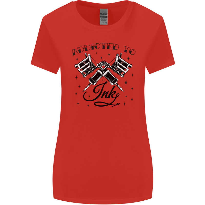 Addicted to Ink Tattoo Artist Tats Womens Wider Cut T-Shirt Red