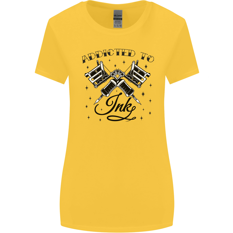 Addicted to Ink Tattoo Artist Tats Womens Wider Cut T-Shirt Yellow