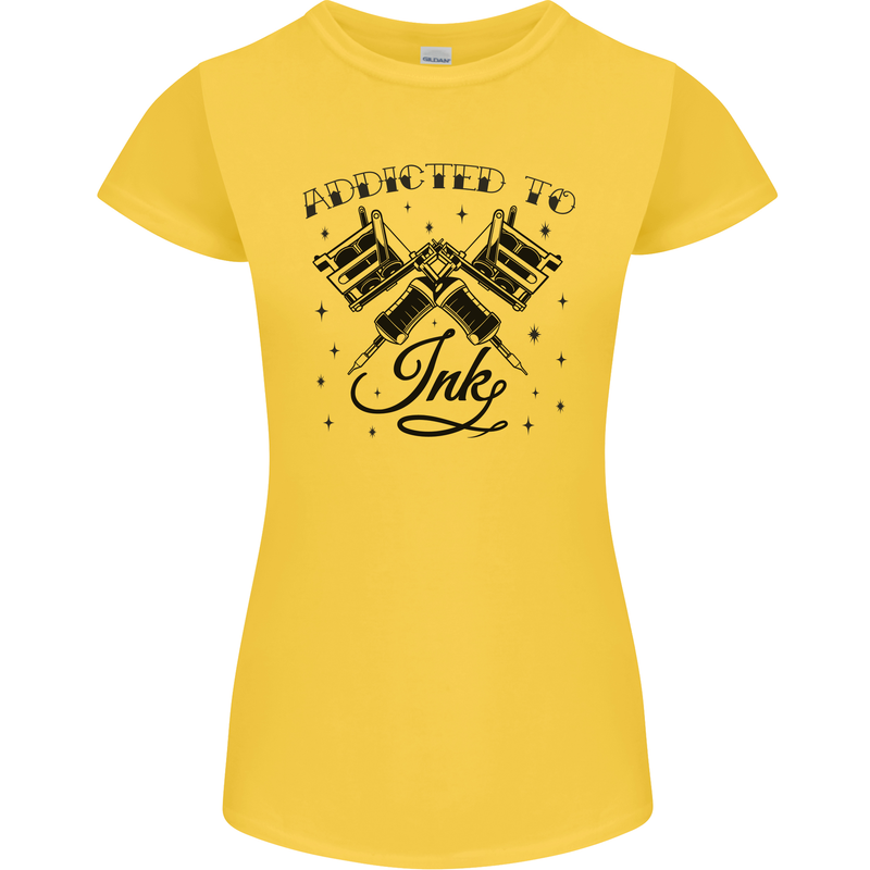 Addicted to Ink Tattoo Artist Womens Petite Cut T-Shirt Yellow