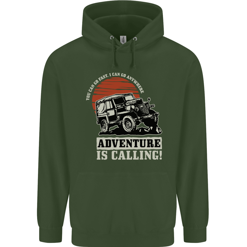 Adventure Is Calling 4X4 Off Roading Road Mens 80% Cotton Hoodie Forest Green