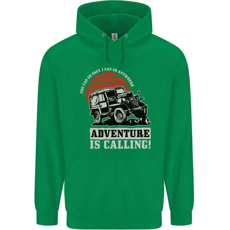 Adventure Is Calling 4X4 Off Roading Road Mens 80% Cotton Hoodie Irish Green