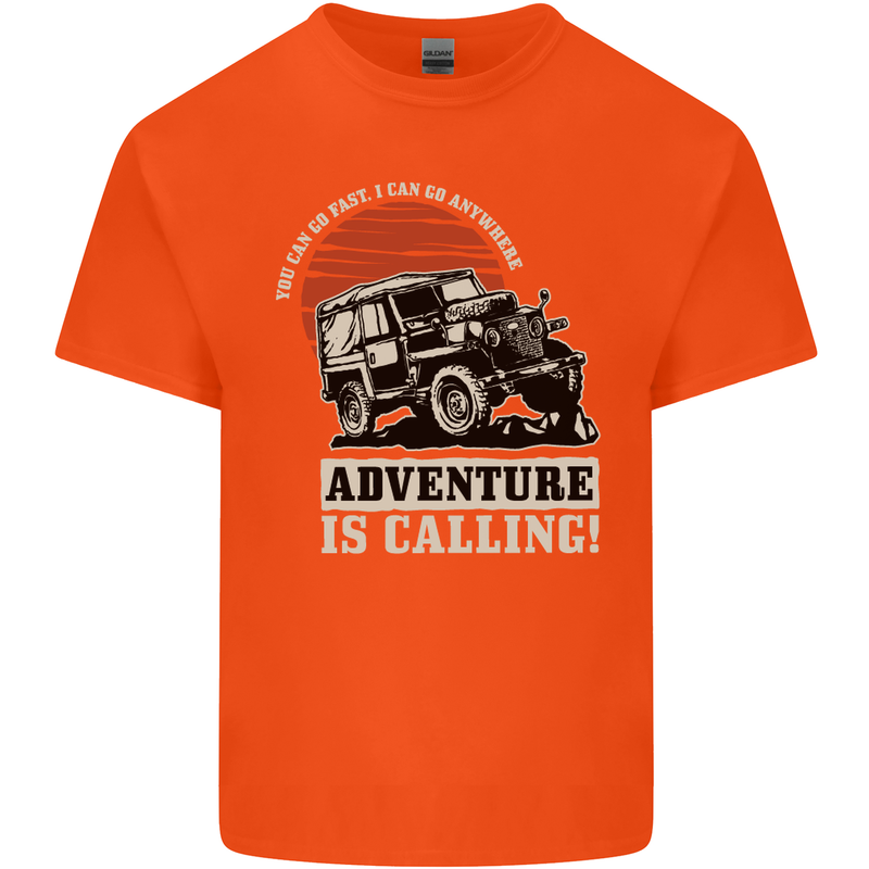 Adventure Is Calling 4X4 Off Roading Road Mens Cotton T-Shirt Tee Top Orange