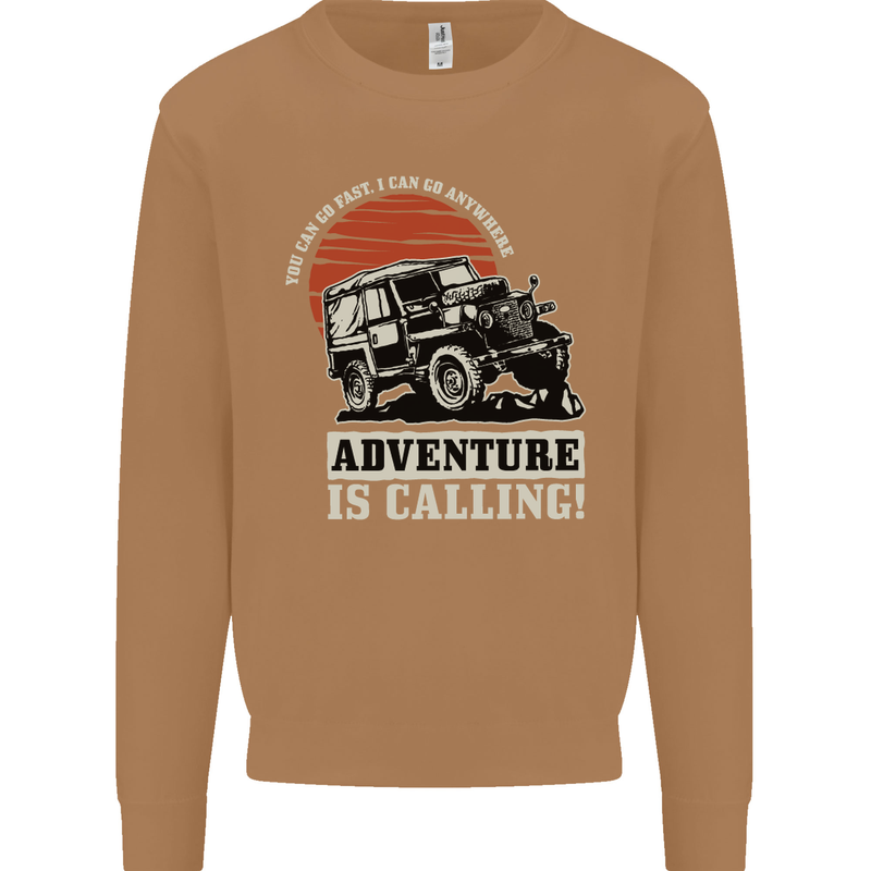 Adventure Is Calling 4X4 Off Roading Road Mens Sweatshirt Jumper Caramel Latte
