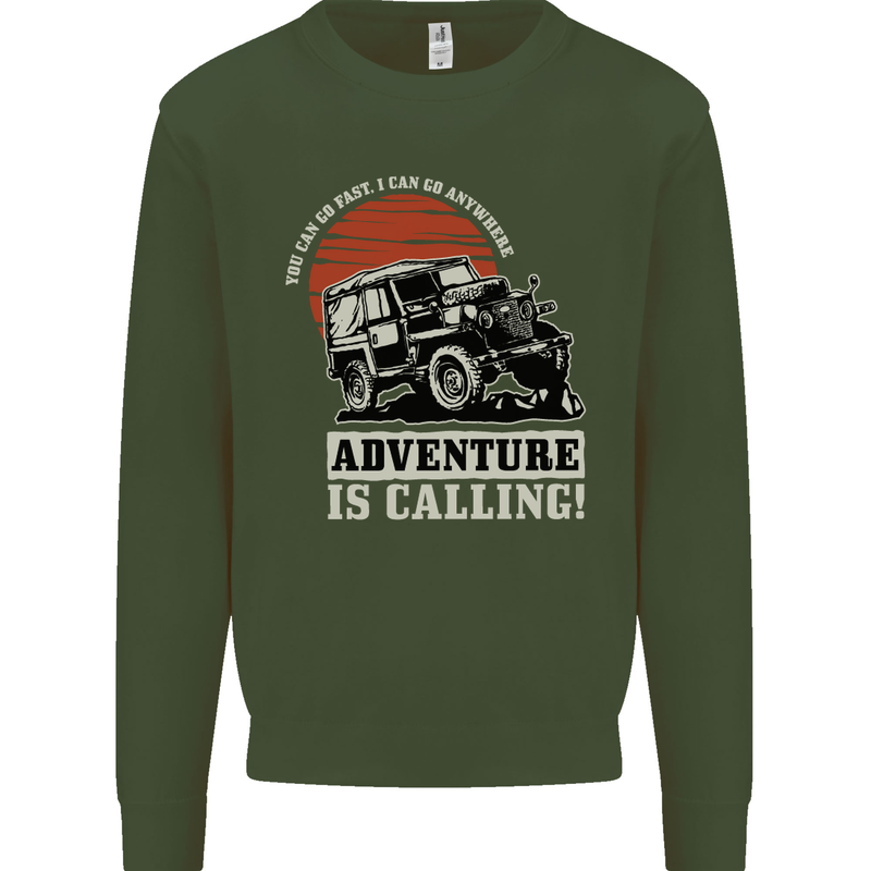 Adventure Is Calling 4X4 Off Roading Road Mens Sweatshirt Jumper Forest Green