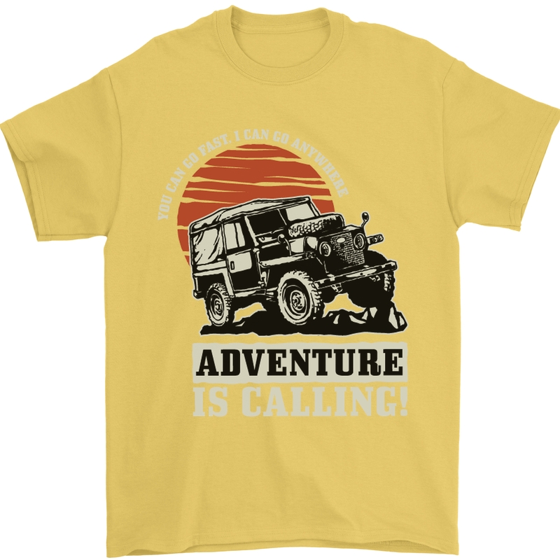 Adventure Is Calling 4X4 Off Roading Road Mens T-Shirt Cotton Gildan Yellow