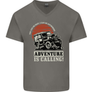 Adventure Is Calling 4X4 Off Roading Road Mens V-Neck Cotton T-Shirt Charcoal