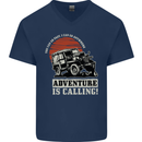 Adventure Is Calling 4X4 Off Roading Road Mens V-Neck Cotton T-Shirt Navy Blue