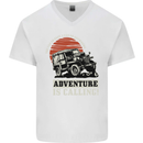 Adventure Is Calling 4X4 Off Roading Road Mens V-Neck Cotton T-Shirt White