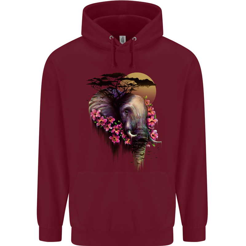 African Elephant Ecology Childrens Kids Hoodie Maroon