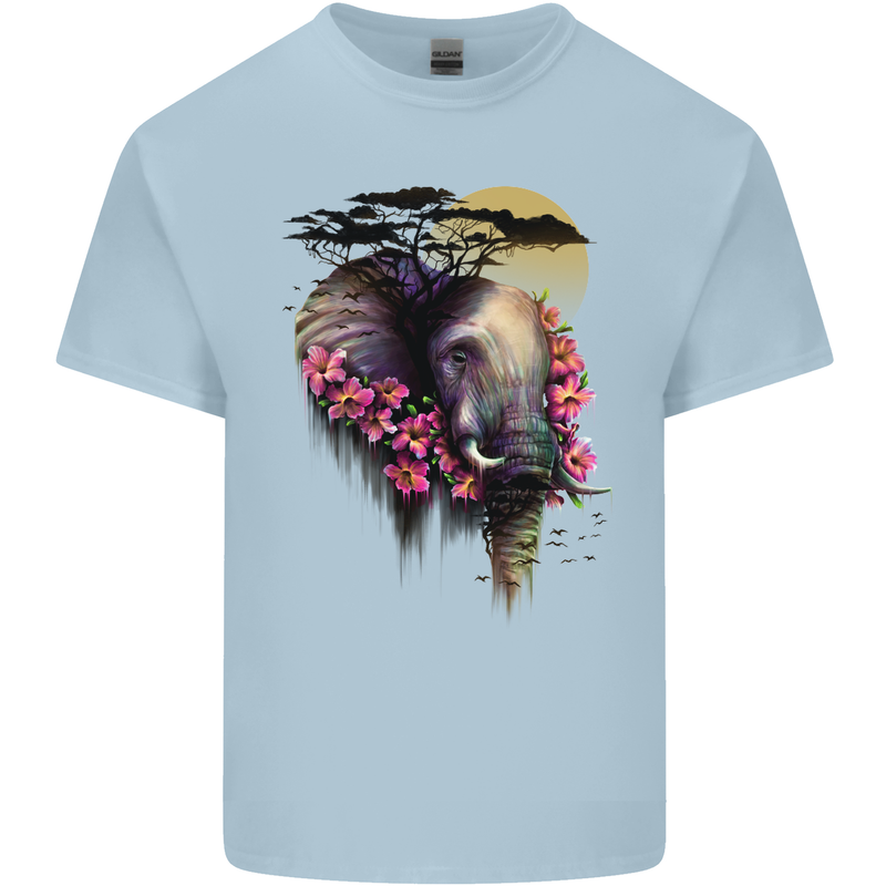 African Elephant Ecology Mens Cotton T-Shirt Tee Top Light Blue