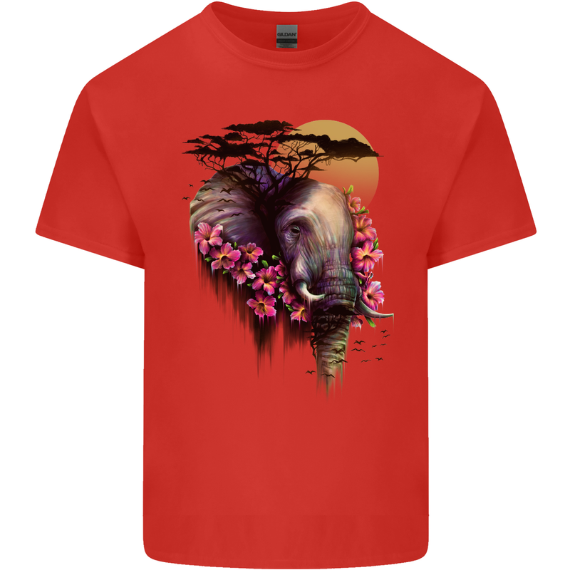 African Elephant Ecology Mens Cotton T-Shirt Tee Top Red