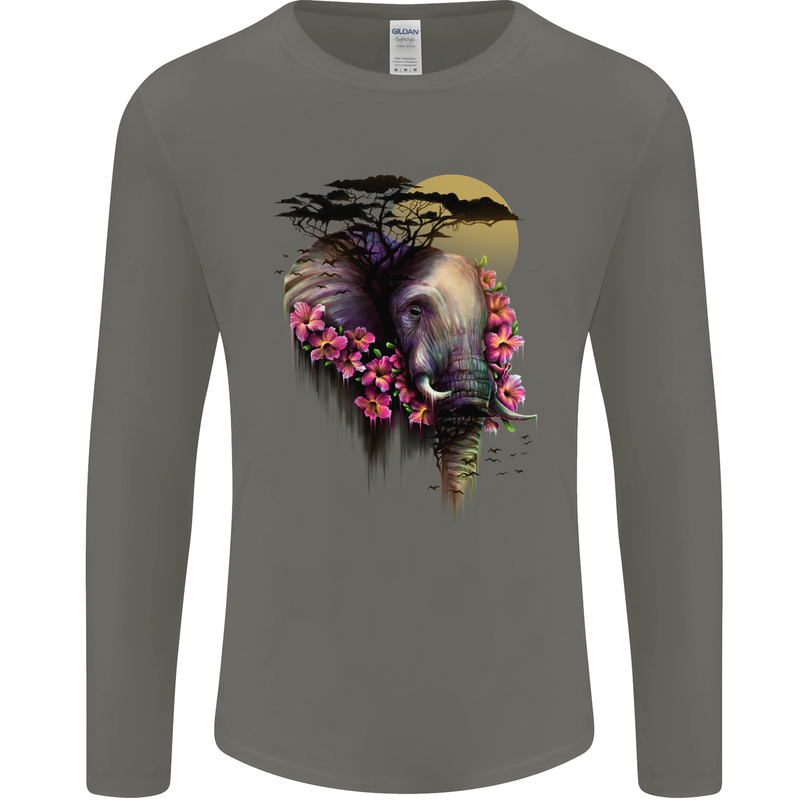 African Elephant Ecology Mens Long Sleeve T-Shirt Charcoal