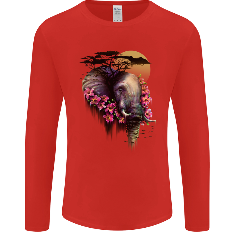 African Elephant Ecology Mens Long Sleeve T-Shirt Red