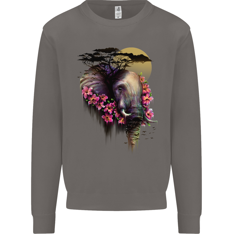 African Elephant Ecology Mens Sweatshirt Jumper Charcoal