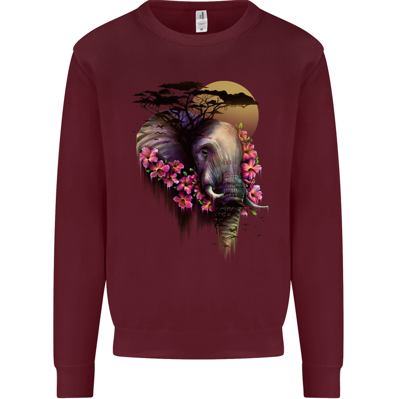 African Elephant Ecology Mens Sweatshirt Jumper Maroon