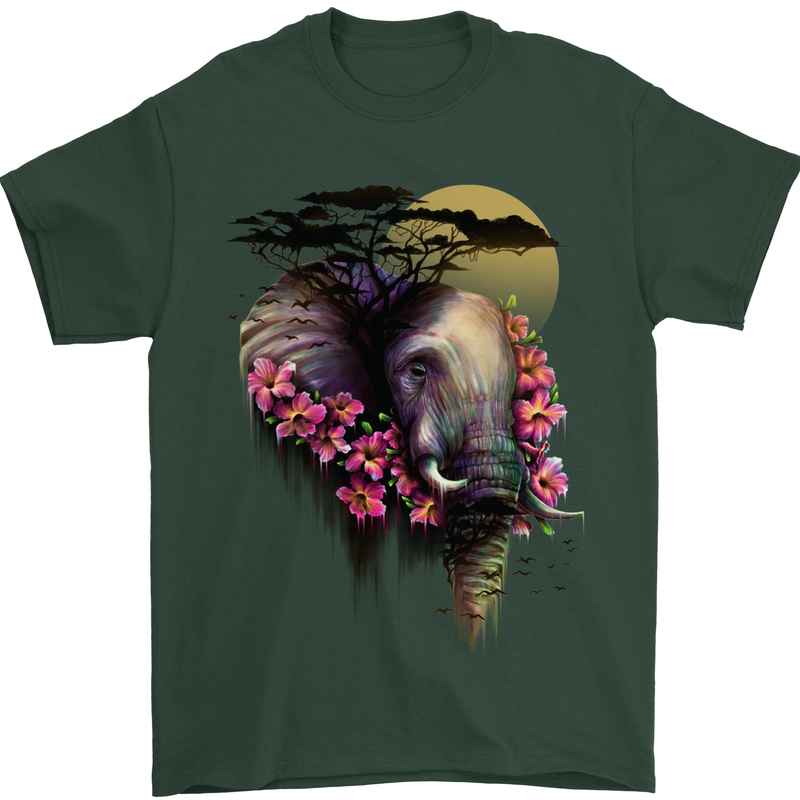 African Elephant Ecology Mens T-Shirt Cotton Gildan Forest Green