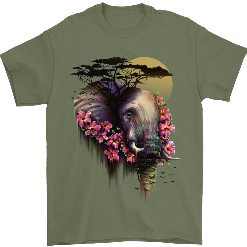 African Elephant Ecology Mens T-Shirt Cotton Gildan Military Green