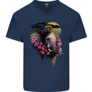 African Elephant Ecology Mens V-Neck Cotton T-Shirt Navy Blue