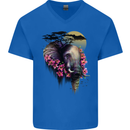 African Elephant Ecology Mens V-Neck Cotton T-Shirt Royal Blue