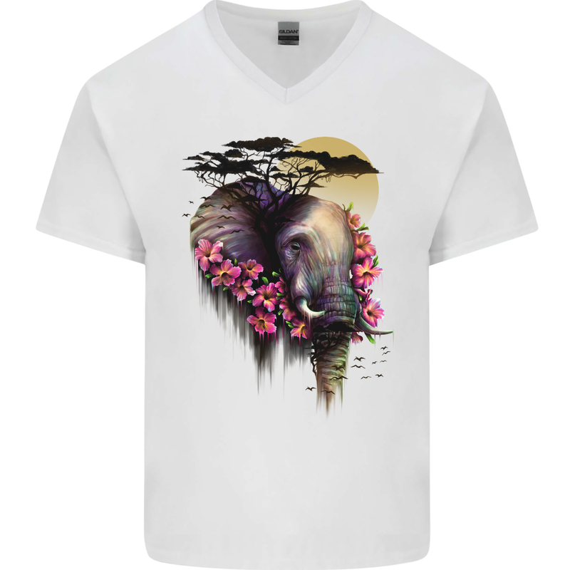 African Elephant Ecology Mens V-Neck Cotton T-Shirt White