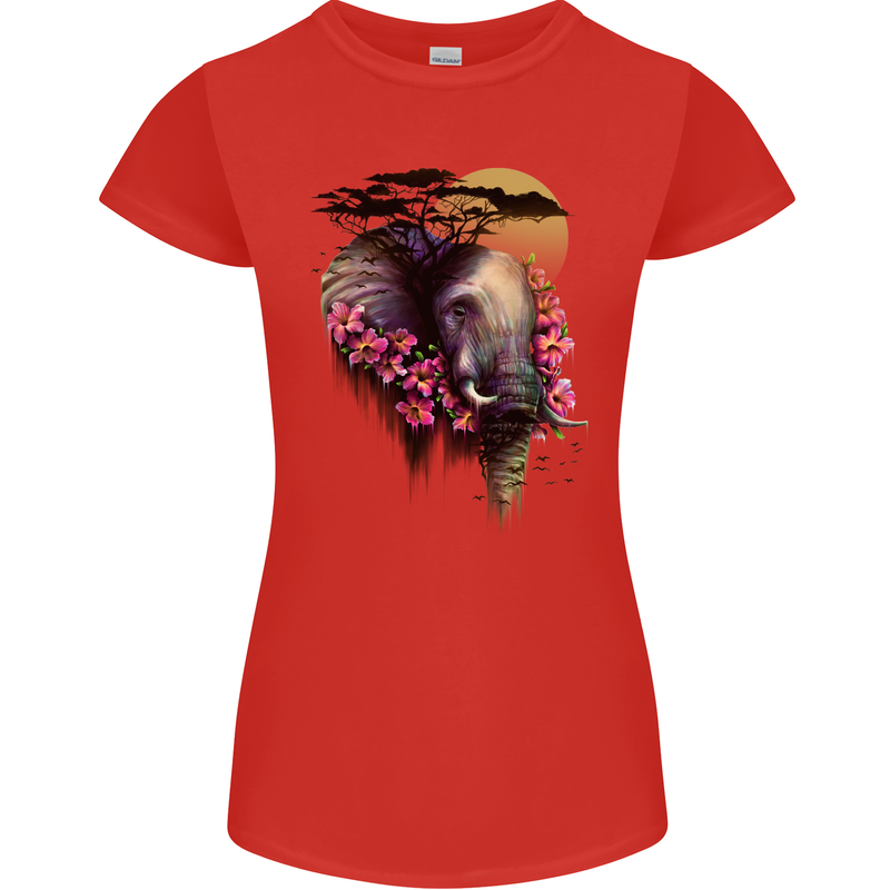 African Elephant Ecology Womens Petite Cut T-Shirt Red