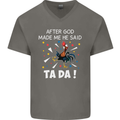 After God Made Me He Said TA DA Funny Mens V-Neck Cotton T-Shirt Charcoal