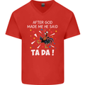 After God Made Me He Said TA DA Funny Mens V-Neck Cotton T-Shirt Red