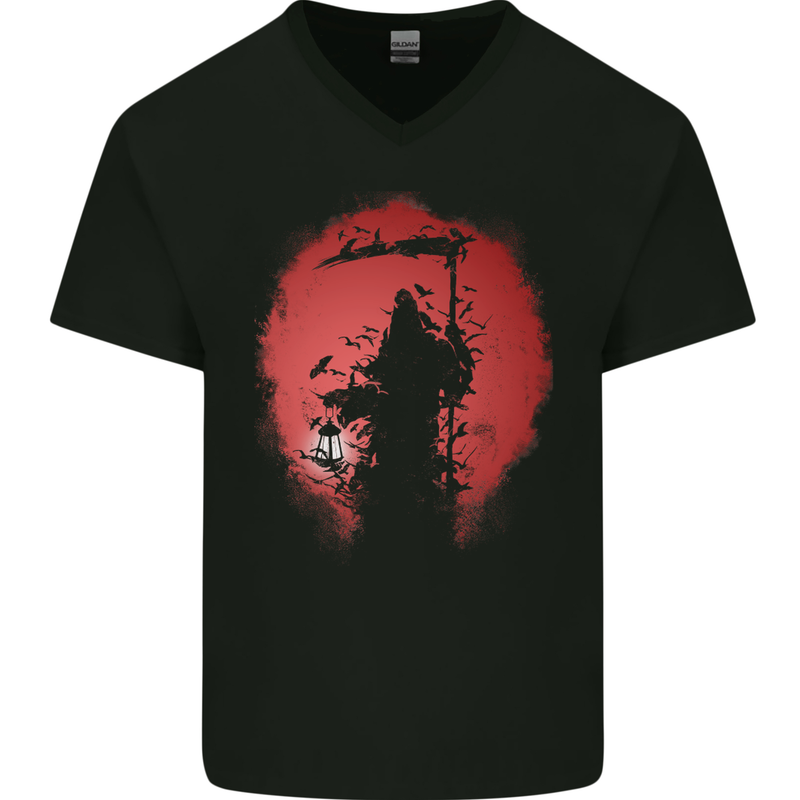 Afterlife Grim Reaper Death Gothic Skull Mens V-Neck Cotton T-Shirt Black