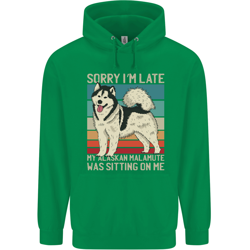 Alaskan Dog Sorry I'm Late Childrens Kids Hoodie Irish Green